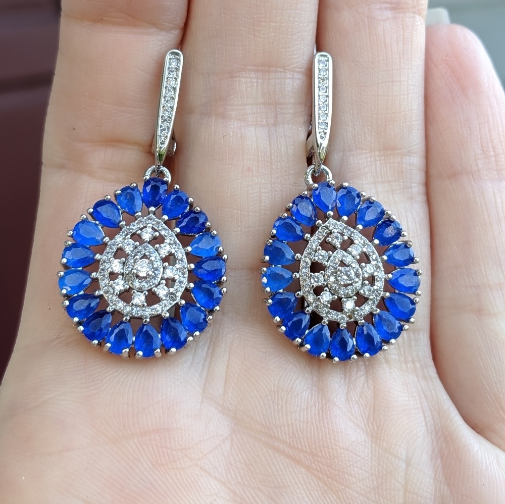 🆕S925-Genuine Blue Sapphire & White Cubic Zirconi